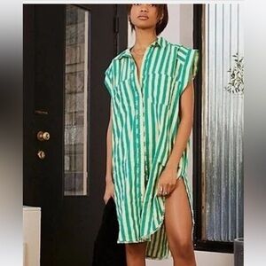 Free People We The Free Green Striped Shirt Midi Dress size S